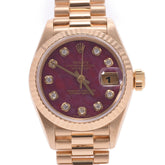 関税負担なし スイス製 高級 · 10Pダイヤ 69178G レディース YG 腕時計 自動巻き ルべライト文字盤 Aランク 送料無料 代金引換 銀蔵