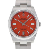【送料無料】関税負担なし スイス製 高級 オイスターパーペチュアル 41 124300 メンズ SS 腕時計 自動巻き コーラルレッド文字盤 未使用 銀蔵