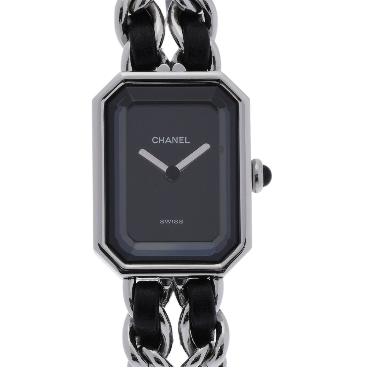 関税負担なし フランス製 高級 · Lサイズ H0451 レディース SS/革 腕時計 クオーツ 黒文字盤 Aランク 正規新品未開封 銀蔵