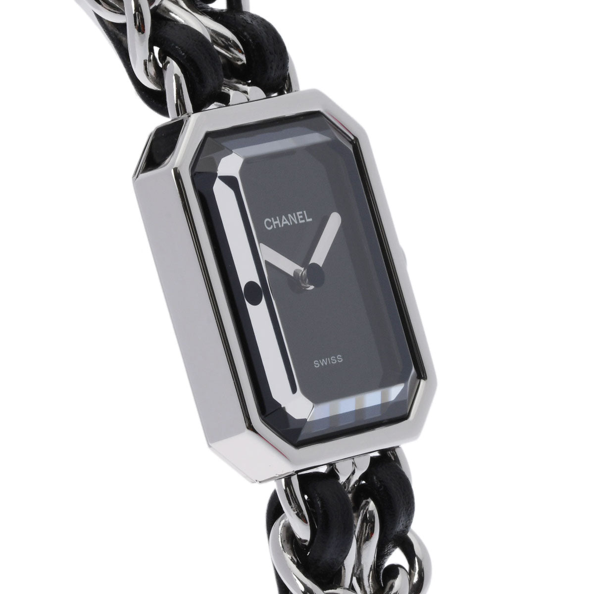 関税負担なし フランス製 高級 · Lサイズ H0451 レディース SS/革 腕時計 クオーツ 黒文字盤 Aランク 正規新品未開封 銀蔵