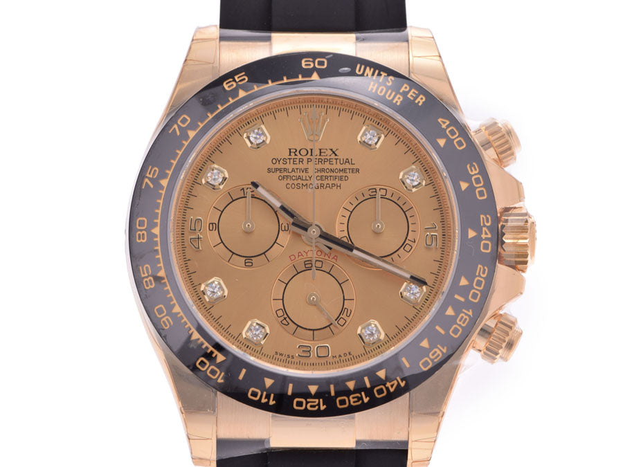 スイス製 高級 · 6Pダイヤ シャンパン文字盤 116518LNG ランダム番 メンズ YG/ラバー 自動巻 時計 新品 関税負担なし 箱 新ギャラ 銀蔵