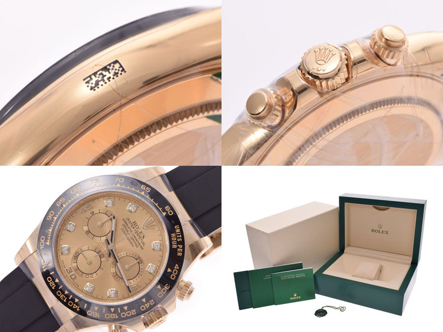 スイス製 高級 · 6Pダイヤ シャンパン文字盤 116518LNG ランダム番 メンズ YG/ラバー 自動巻 時計 新品 関税負担なし 箱 新ギャラ 銀蔵