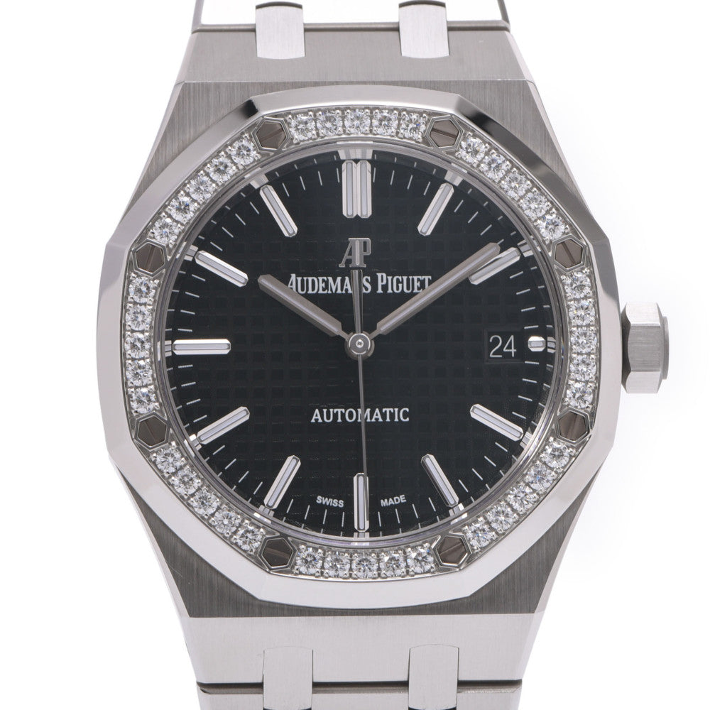 【送料無料】関税負担なし スイス製 高級 · ベゼルダイヤ 15451ST.ZZ.1256ST.01 メンズ SS 腕時計 自動巻き 黒文字盤 Aランク 正規新品未開封 銀蔵