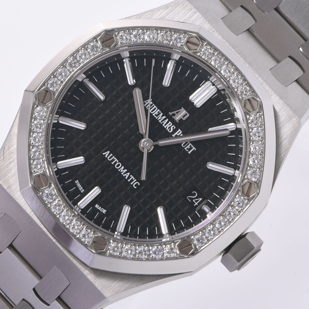 【送料無料】関税負担なし スイス製 高級 · ベゼルダイヤ 15451ST.ZZ.1256ST.01 メンズ SS 腕時計 自動巻き 黒文字盤 Aランク 正規新品未開封 銀蔵