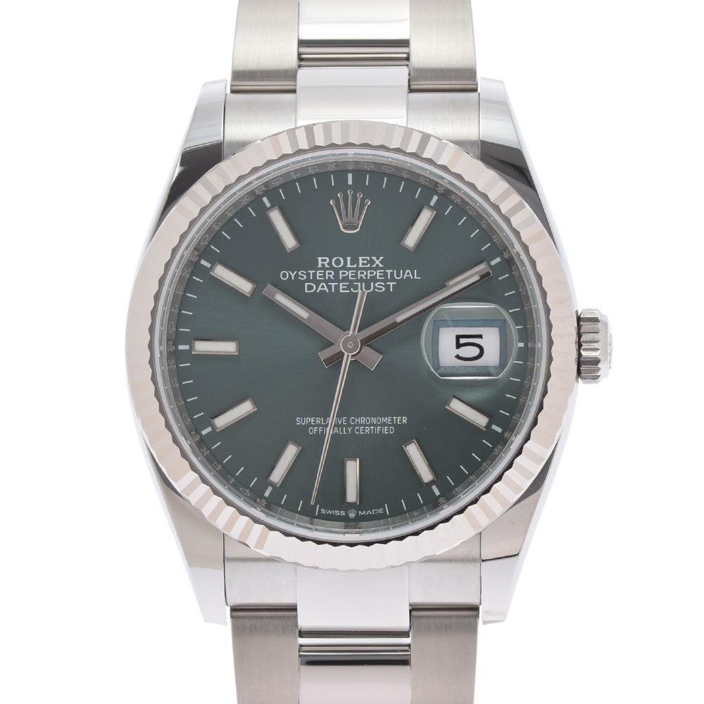 【送料無料】関税負担なし スイス製 高級 デイトジャスト 126234 メンズ SS/WG 腕時計 自動巻き ミントグリーン文字盤 未使用 銀蔵