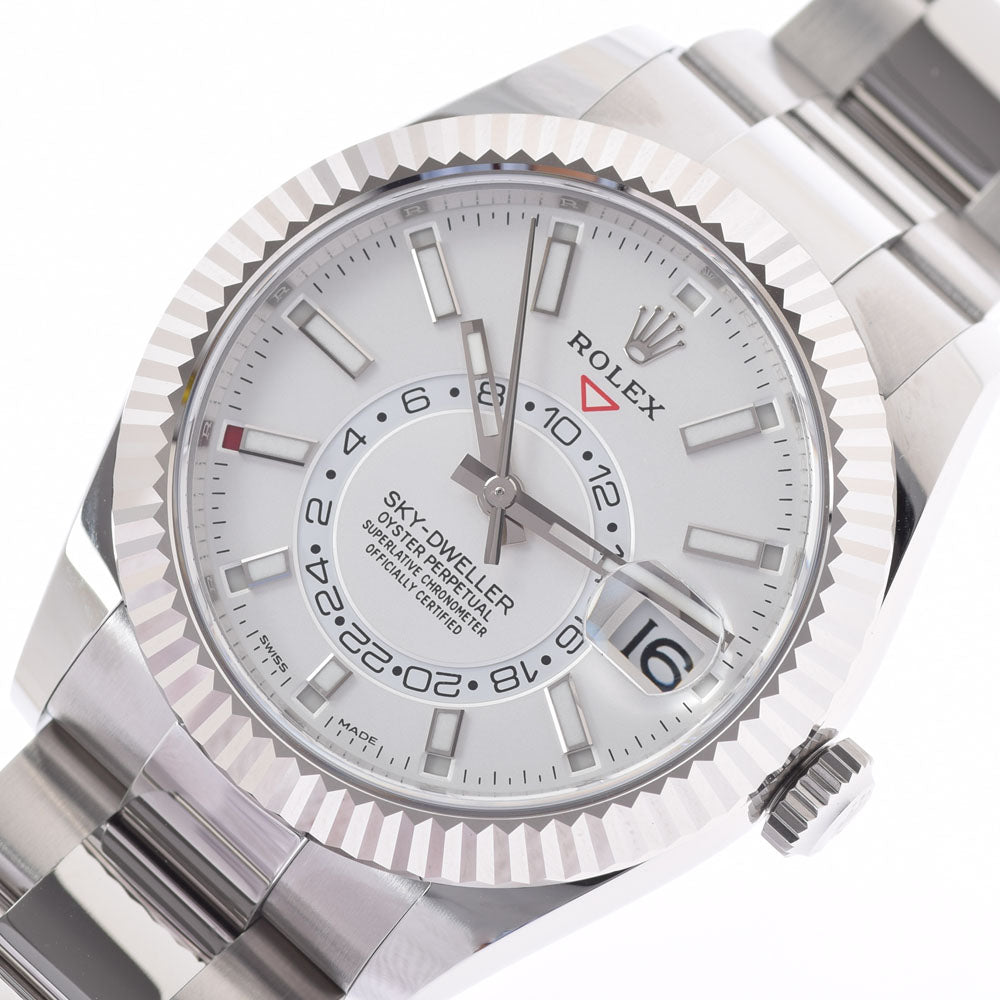 【送料無料】関税負担なし スイス製 高級 スカイドゥエラー ギャランティ(2022年08月)  326934 メンズ SS/WG 腕時計 自動巻き シルバー文字盤 未使用 銀蔵