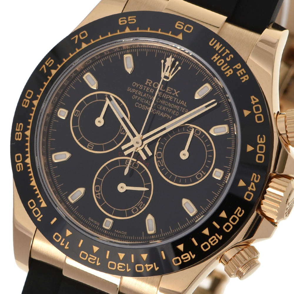 【送料無料】関税負担なし スイス製 高級 コスモグラフ · 2021年12月 116518LN メンズ YG/ラバー 腕時計 自動巻き 黒文字盤 Aランク 正規新品未開封 銀蔵