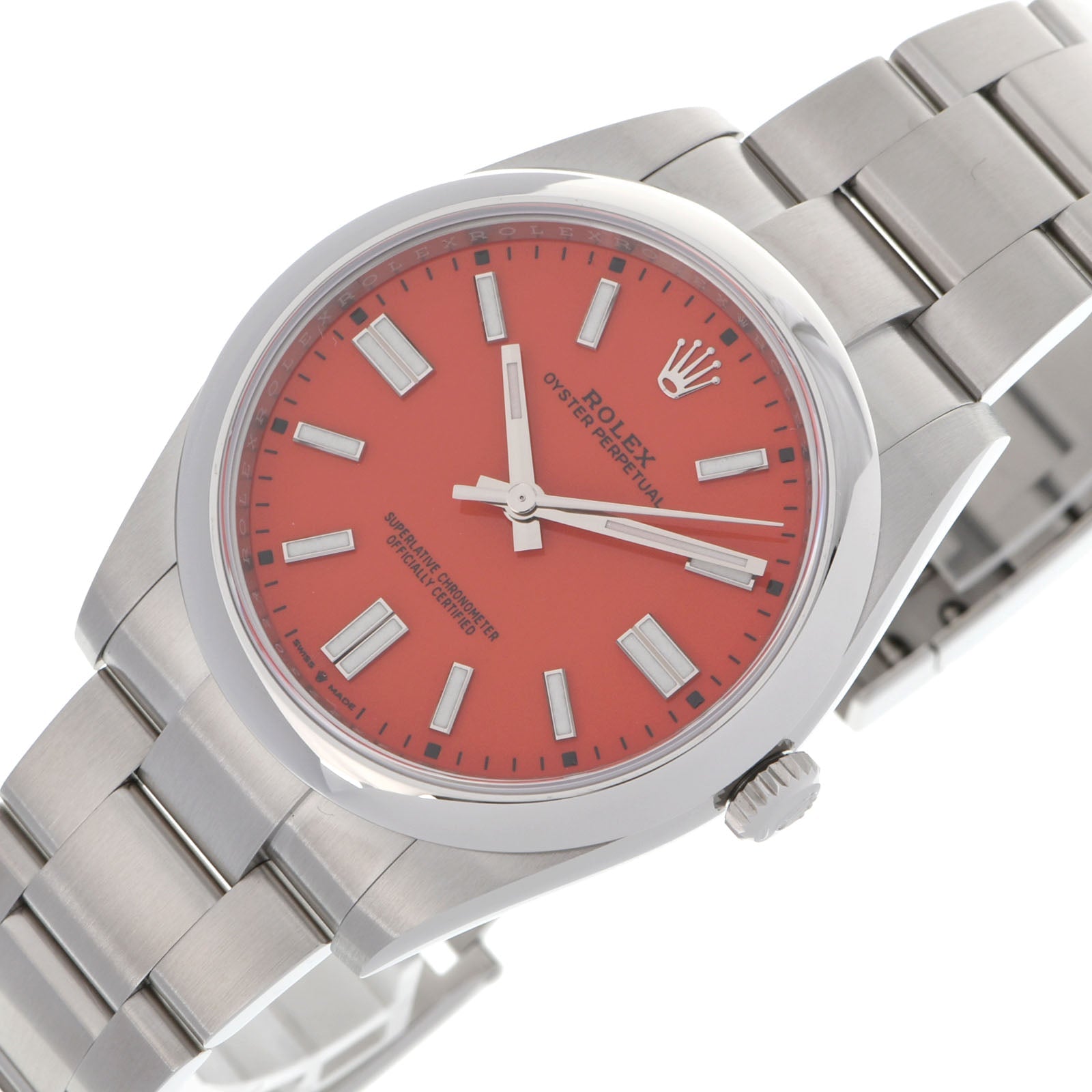 【送料無料】関税負担なし スイス製 高級 オイスターパーペチュアル 41 124300 メンズ SS 腕時計 自動巻き コーラルレッド文字盤 未使用 銀蔵
