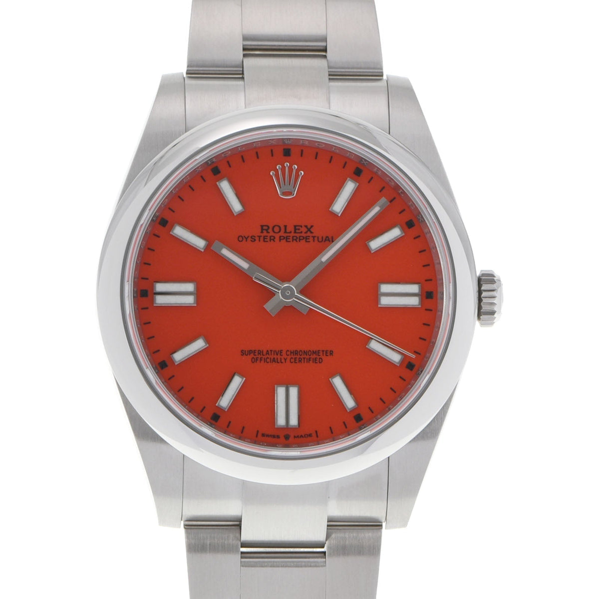 【送料無料】関税負担なし スイス製 高級 オイスターパーペチュアル 41 124300 メンズ SS 腕時計 自動巻き コーラルレッド文字盤 未使用 銀蔵