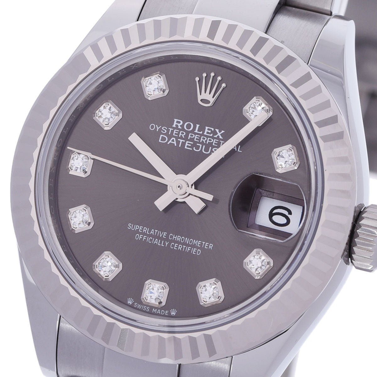 【送料無料】関税負担なし スイス製 高級 デイトジャスト 28 10Pダイヤ 2023年10月 279174G レディース SS/WG 腕時計 自動巻き ダークグレー文字盤 未使用 銀蔵